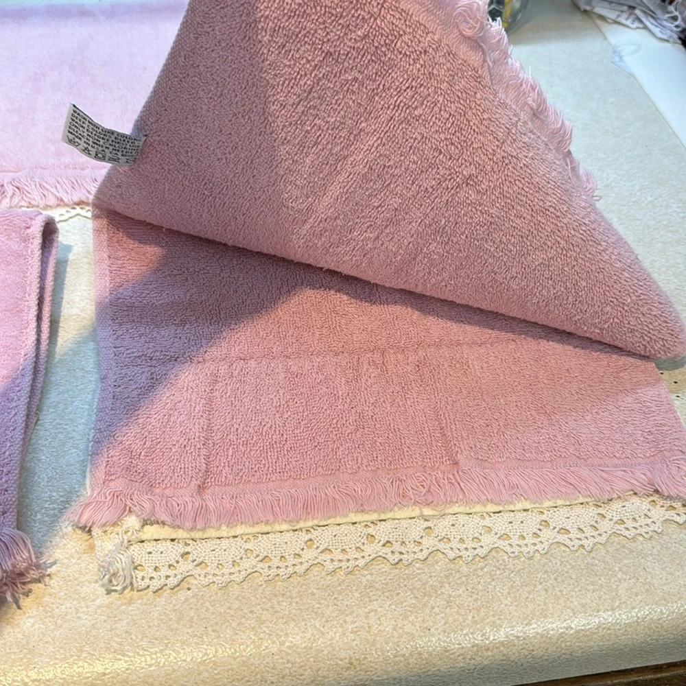 3 Vintage Pink Lustre Fieldcrest hand towels